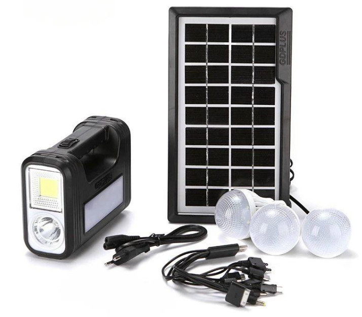 Kit solar portabil GD-8017 COB, USB, 3 becuri, lanterna LED COB
